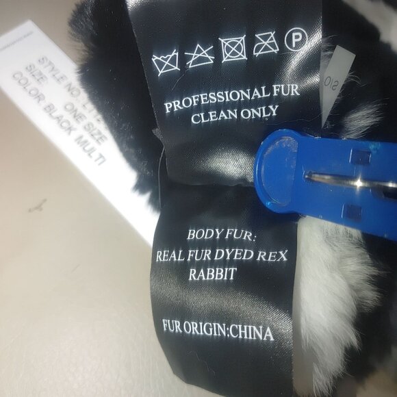 Love Token Scarf Black White Grey Kathleen Rabbit Pull Through OS Rex Rabbit Fur - Picture 4 of 11